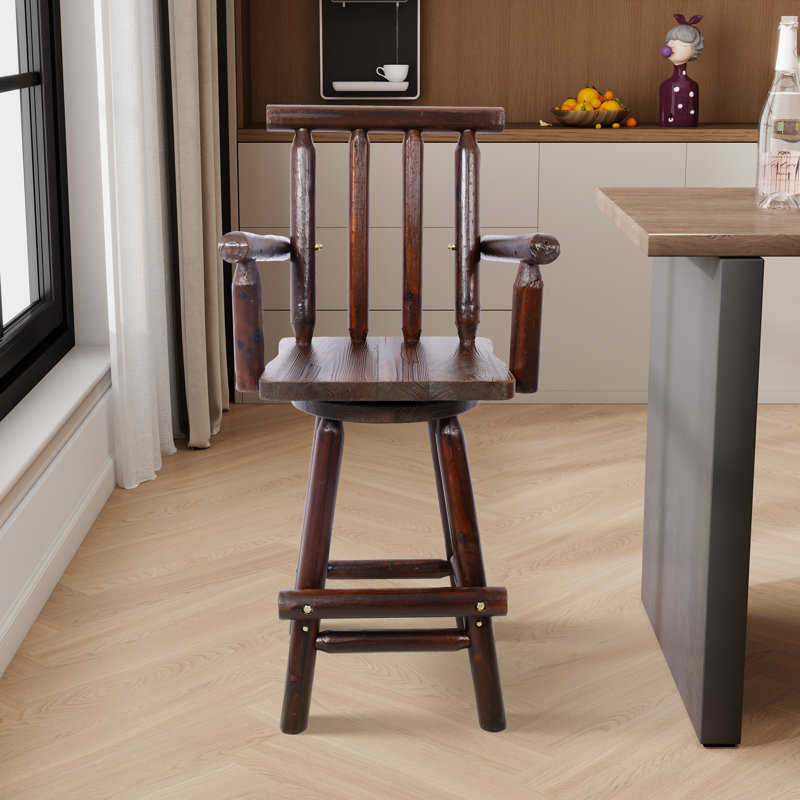 Flasco Swivel Fir Solid Wood Counter Stool with Solid Wood Frame, Brown
