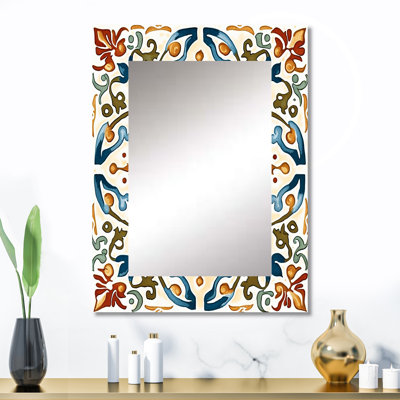 Mediterranean Tiles In Retro Blue III - Tile Mirror, Modern Unique Wall Mirror, Printed Metal Art