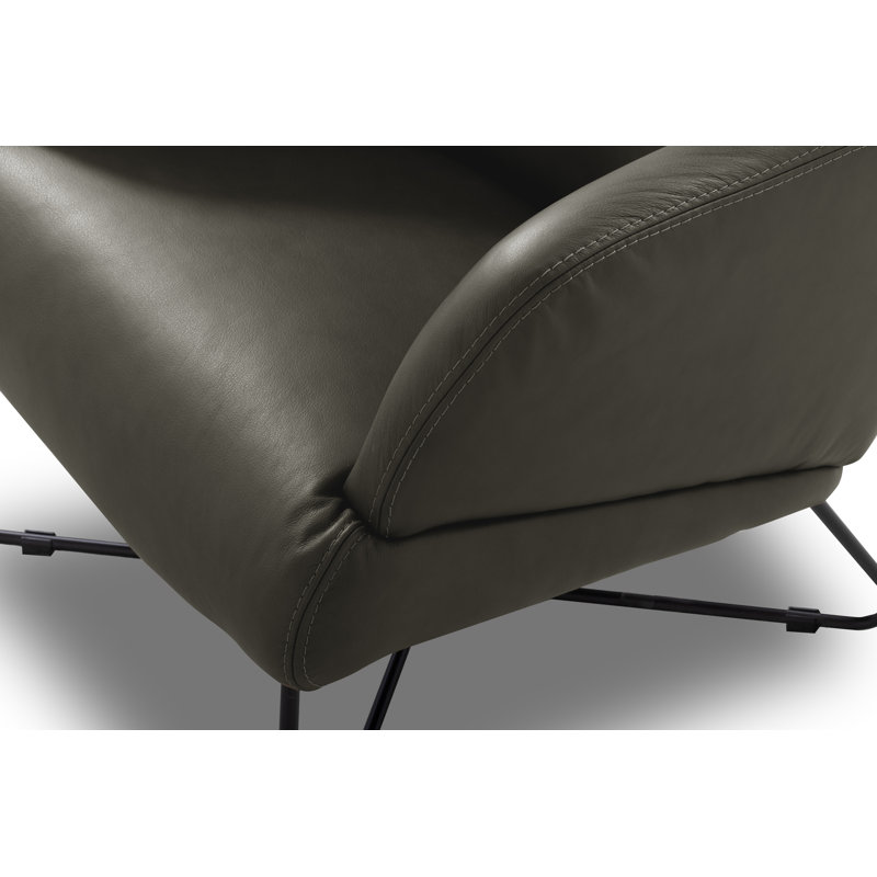 Averie Genuine Leather Designer Armchair, Light Grey