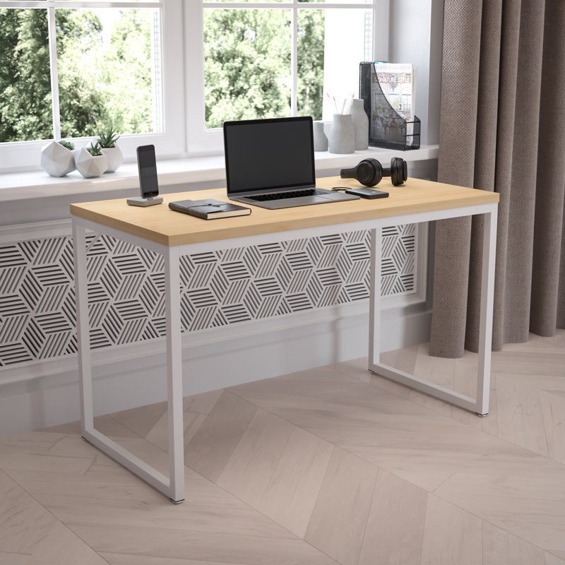 Antawan Commercial Grade Office Computer Desk and Home Office Desk, 29.5" H x 47.25" W x 23.5" D, Maple/White
