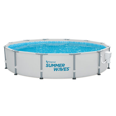 Summer Waves 12' x 33" Outdoor Round Frame Above Ground Swimming Pool with Pump