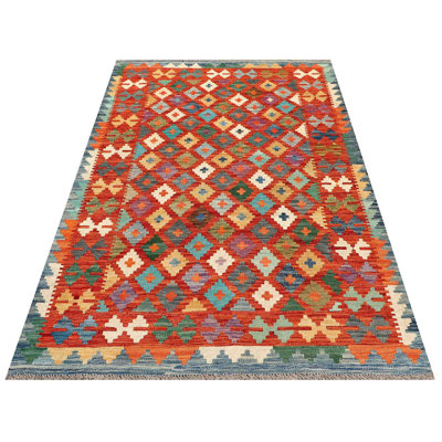 Handgefertigter Teppich Amott aus Wolle in Rot/Braun
