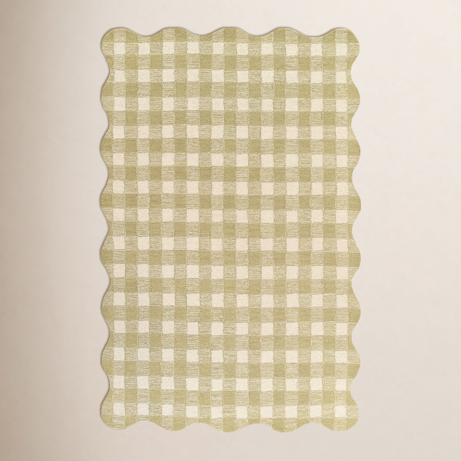 Lola Green Hand-Tufted Plaid Wool Rug, Rectangle 5' x 7'6"