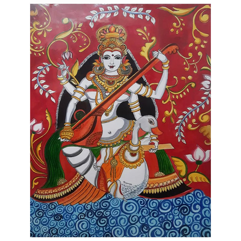 Déesse Saraswati sur cygne | Acrylique sur toile | Par Supriya Jammalamadaka