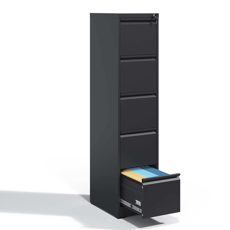 5 Drawer Metal File Cabinet For Office/Home, Lockable, Steel, Tilt, Full Extension Drawers Streamlined Organization Lockable 5 Vertical Cabinet, Office/Home Steel , Seamless And Efficient Handling