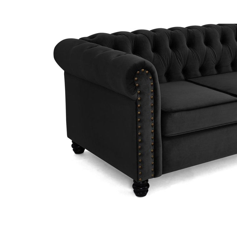 Chesterfield Sofa Black Velvet, 3, Black