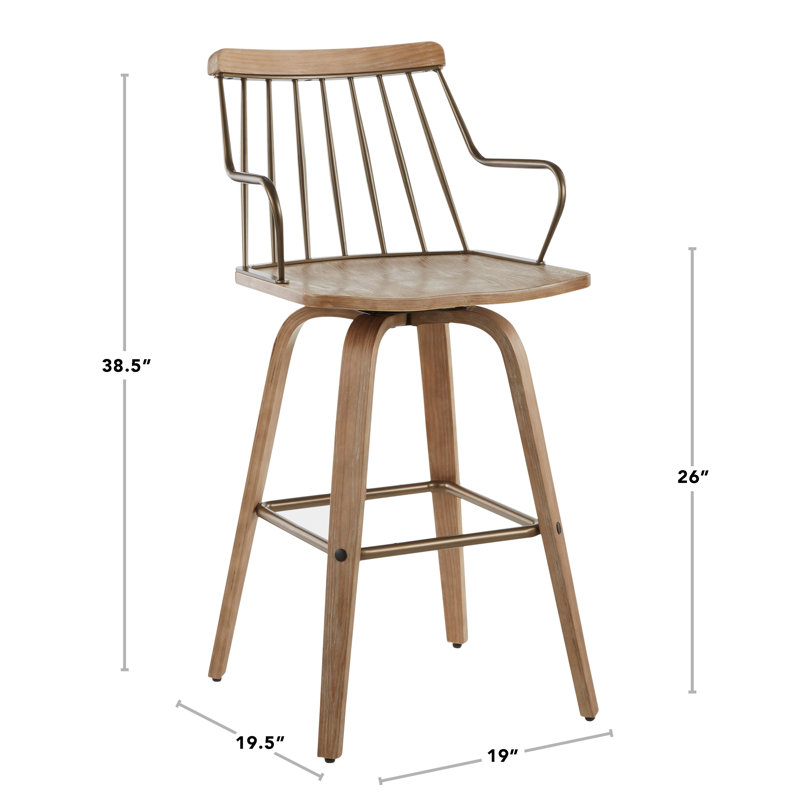 Tabouret de bar pivotant en bois massif, Tabouret de comptoir (siège d'une hauteur de 26 p