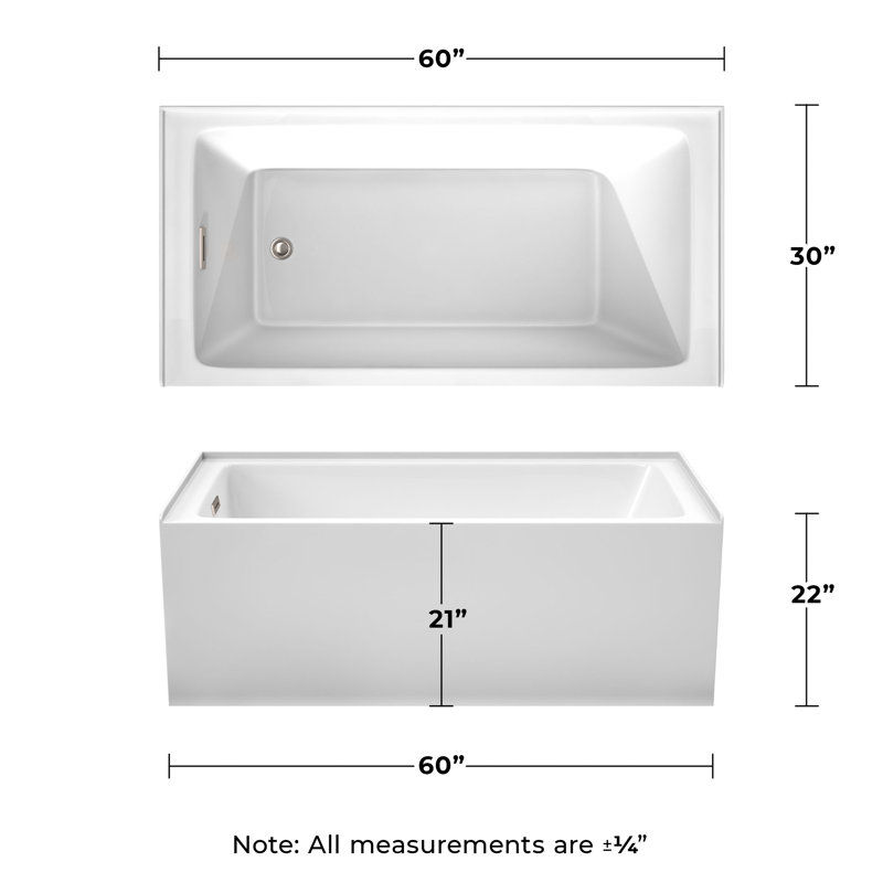 Grayley 60'' x 30'' Soaking Acrylic Bathtub, Left-Hand Drain, White/Brushed Nickel