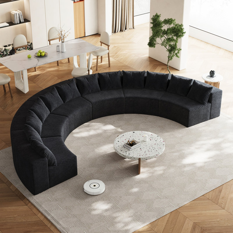 Canapé en mousse Corduroy, H 30,5 po x l 181 po x P 36 po, Velours côtelé noir