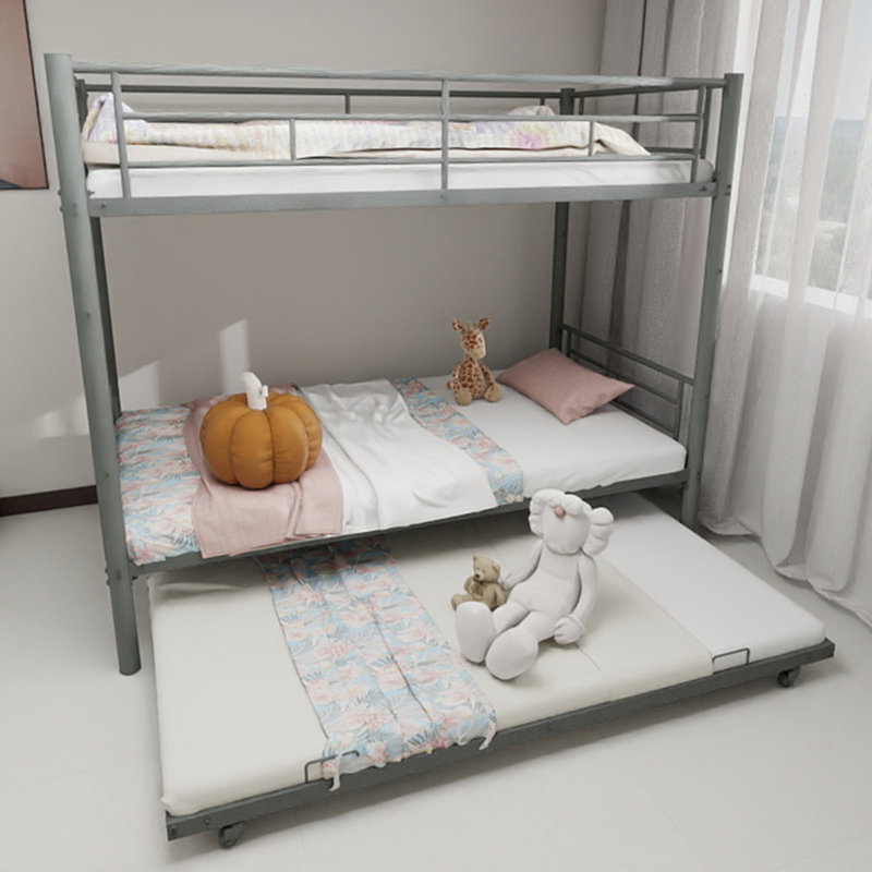 Lit superposé simple en métal argenté, très résistant et, réduction du bruit, garde-corps, sans sommier, peut être converti pour les espaces restreints, antidérapant, matelas spacieux, limite de 350 lb, assemblage sans tracas