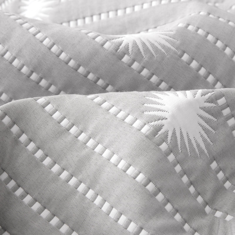 Sleep Zone Full/Queen Size Cotton Jacquard Quilt Set 3 Pieces for All Season 90 x 96 Gray Striped Dots, Full Quilt + 2 Shams
