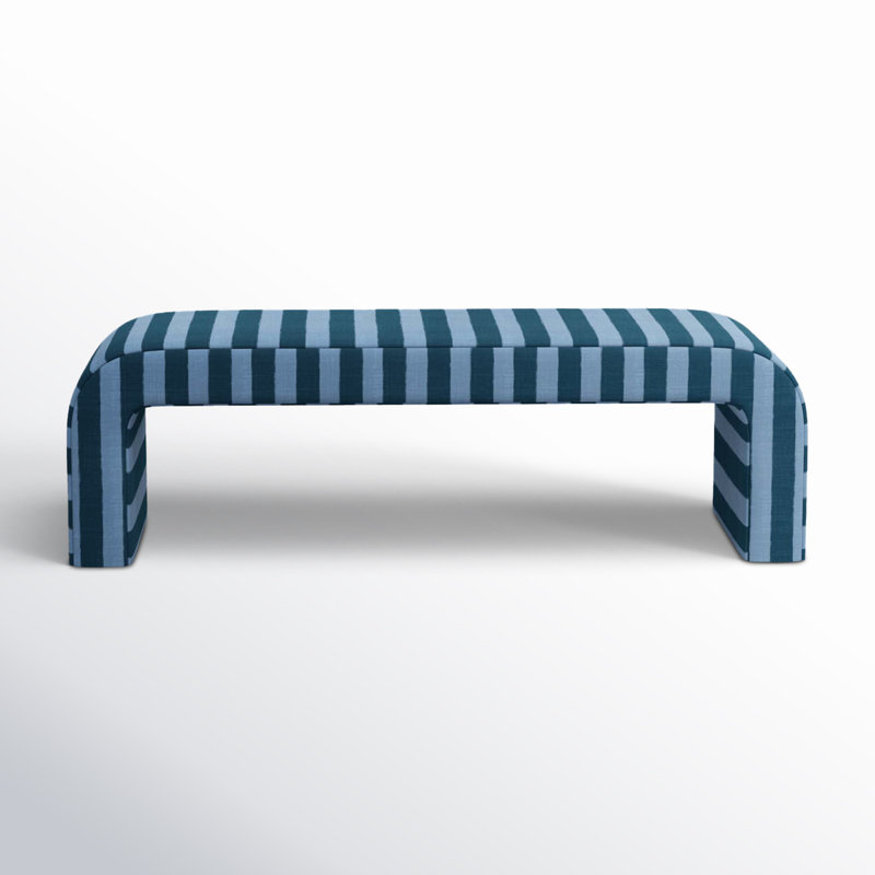 Banc rembourré Barley, Toile bleue brossée ton sur ton