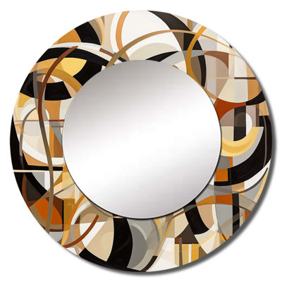 Giorgino Mid Century Artistic Transformations I - Midcentury Modern Decorative Mirror, Yellow Round Wall Mirror, Printed Metal Art