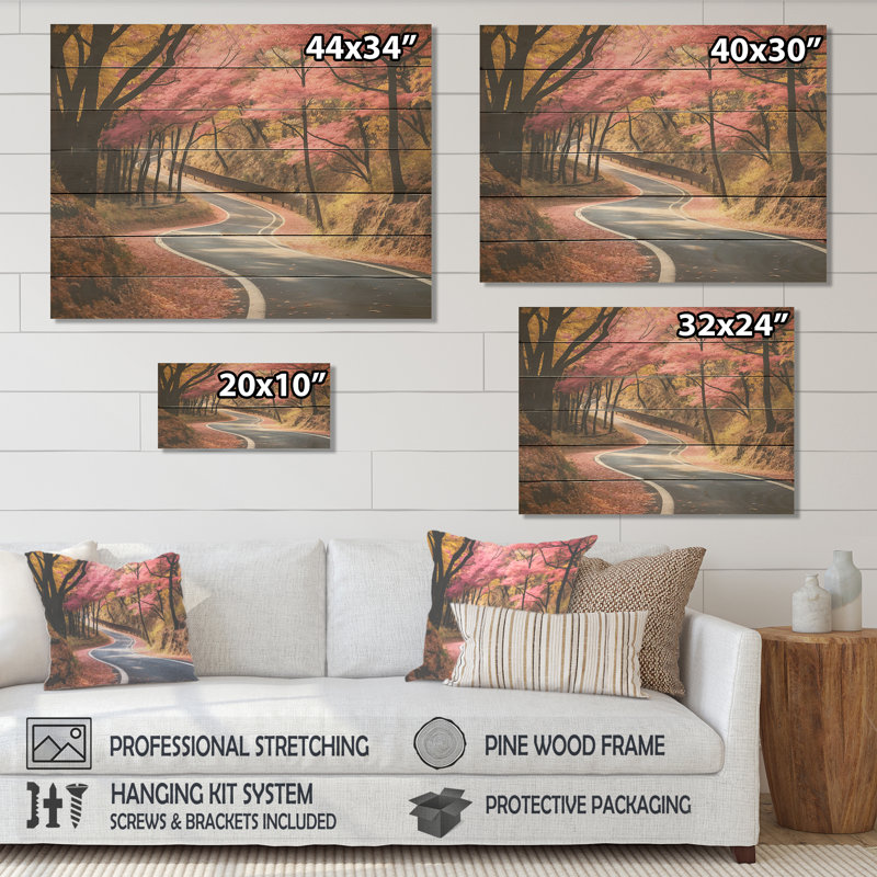 «Rosy Blooming Pathway Into The Forest I» - route sur bois, H 30 po x l 40 po