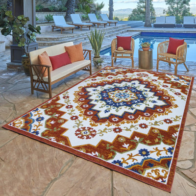 Fosel Arasi Red Multi Transitional Mandala Style Flatweave Indoor/Outdoor Area Rug