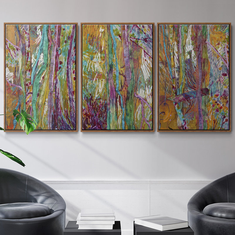 «Wake Dream I», ensemble de 3 toiles encadrées, H 36 po x l 72 po, Noyer