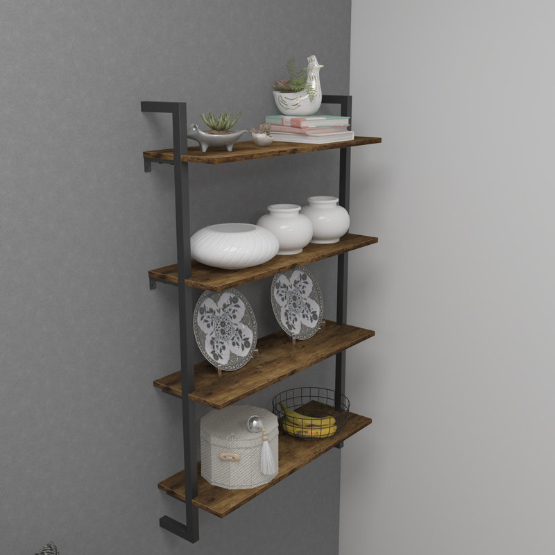 Ksandra Floating Bookcase, 47.6" H x 29.5" W x 9.8" D, Vintage