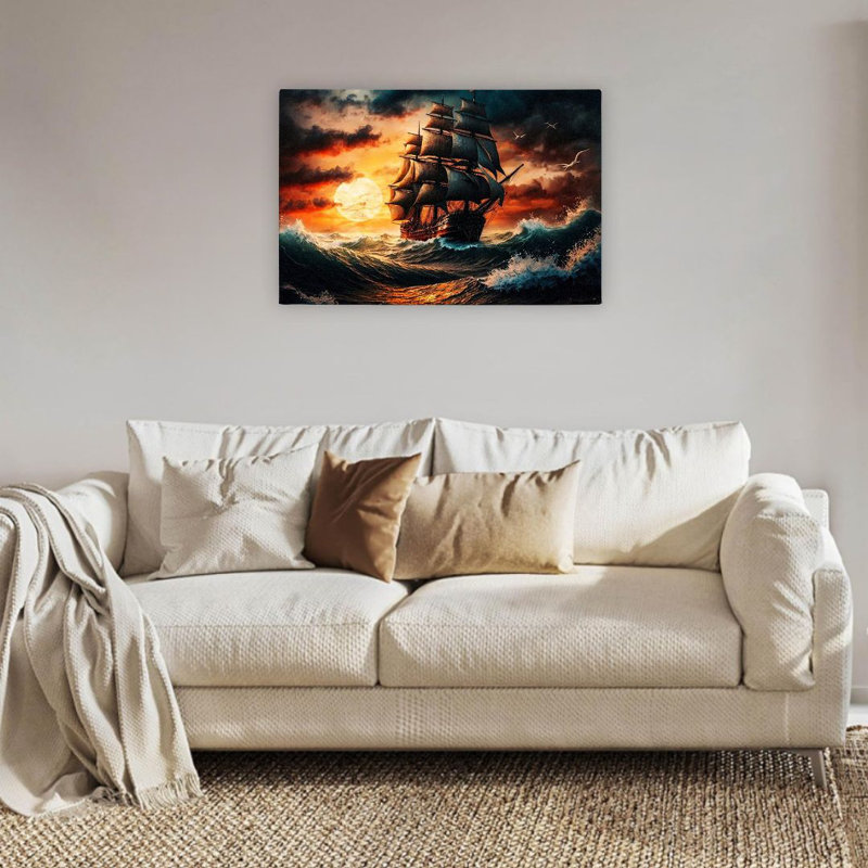 «Blue Sunset Sailing in a Storm», art mural en toile à l'arrière 24 po x 36 po
