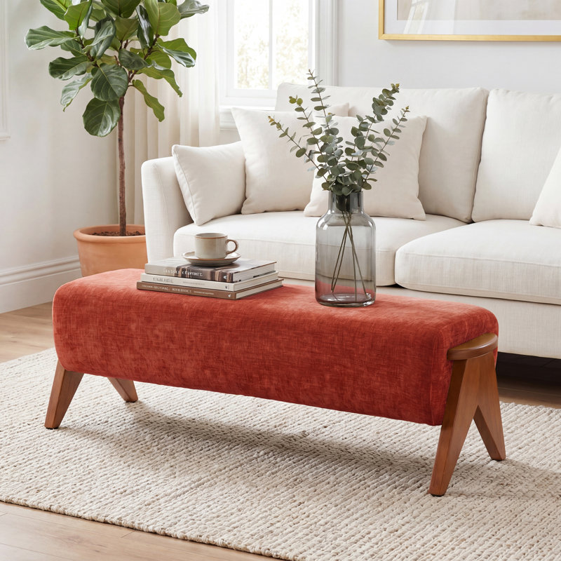 Betty 50.2” Wide Multi-Functional Solid Wood Bench, Orange
