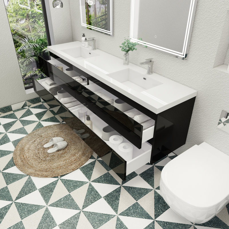 Amahia Double Bathroom Vanity with Acrylic Top, High Gloss Black