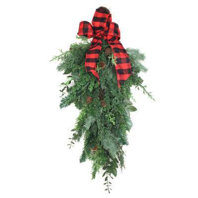30" Mixed Pine Christmas Teardrop with Bow