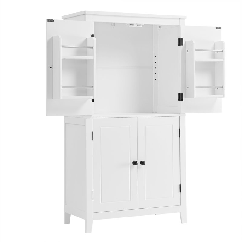Elegant Bathroom Floor Storage Cabinet, Bathroom Storage Unit, Freestanding Cabinet With 4 Doors, Adjustable Shelves, Adaptable Shelves, Black