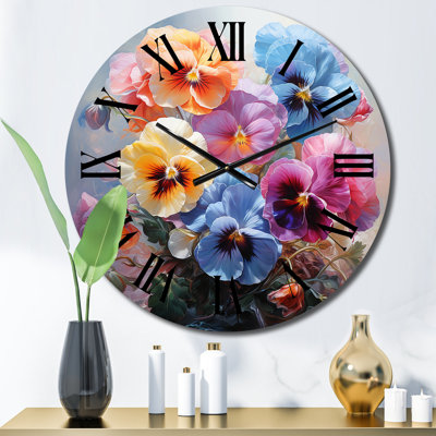 Pensées colorées, impression romantique I - Horloge murale florale