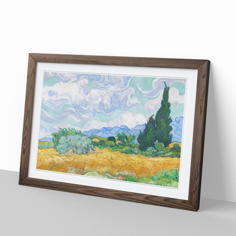 A Wheatfield with Cypresses Vol.2 by Vincent Van Gogh - Framed Print, 36cm H x 48cm W x 2cm D, Walnut