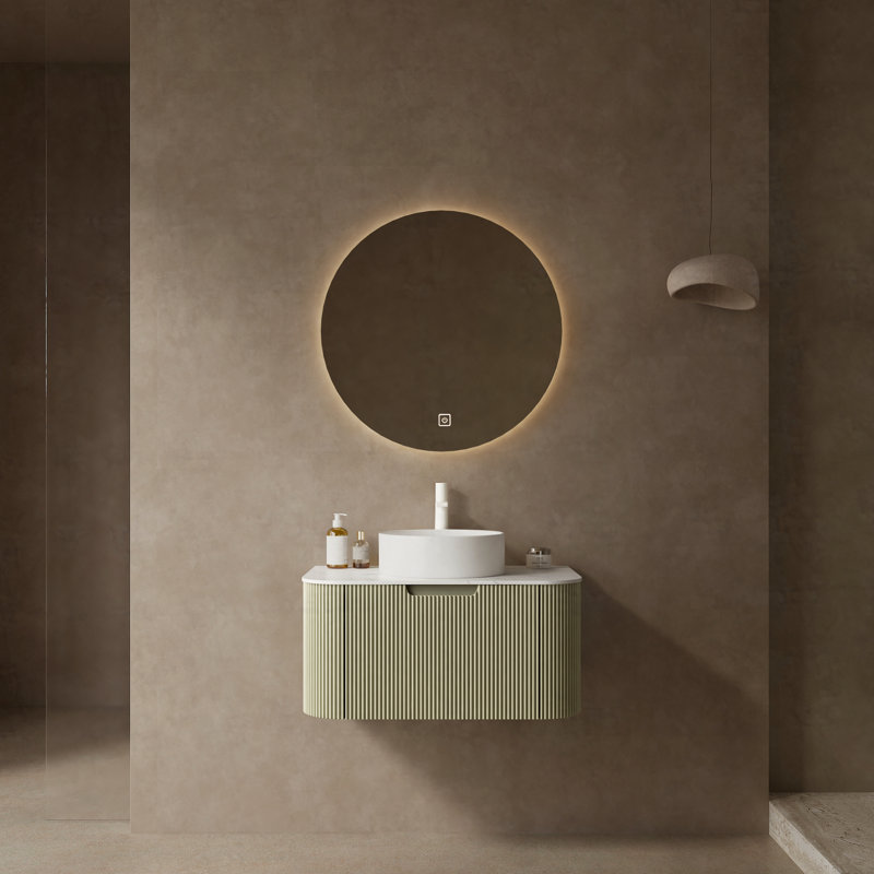 Meuble-lavabo de salle de bain mural 30 po avec lavabo rond 30 po avec lavabo à tiroir rond en céramique sans robinet, pré-assemblé