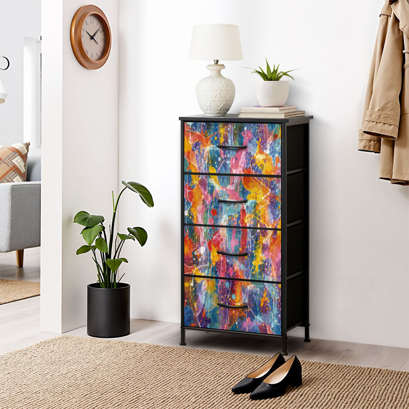 4 Drawer Dresser for Bedroom, Narrow Chest of Drawers, Wooden Top and Study Iron Frame 18"x37.5"-(WxH)