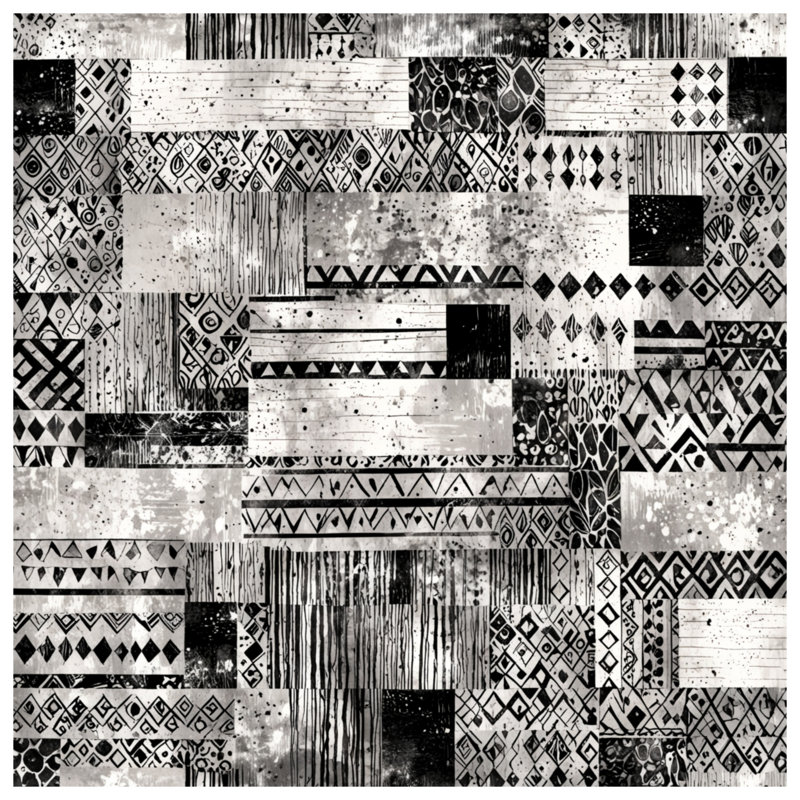 Tapisserie murale noire et blanche à motifs tribaux - Décoration murale tribale, H 68 po x l 80 po avec 4 œillets
