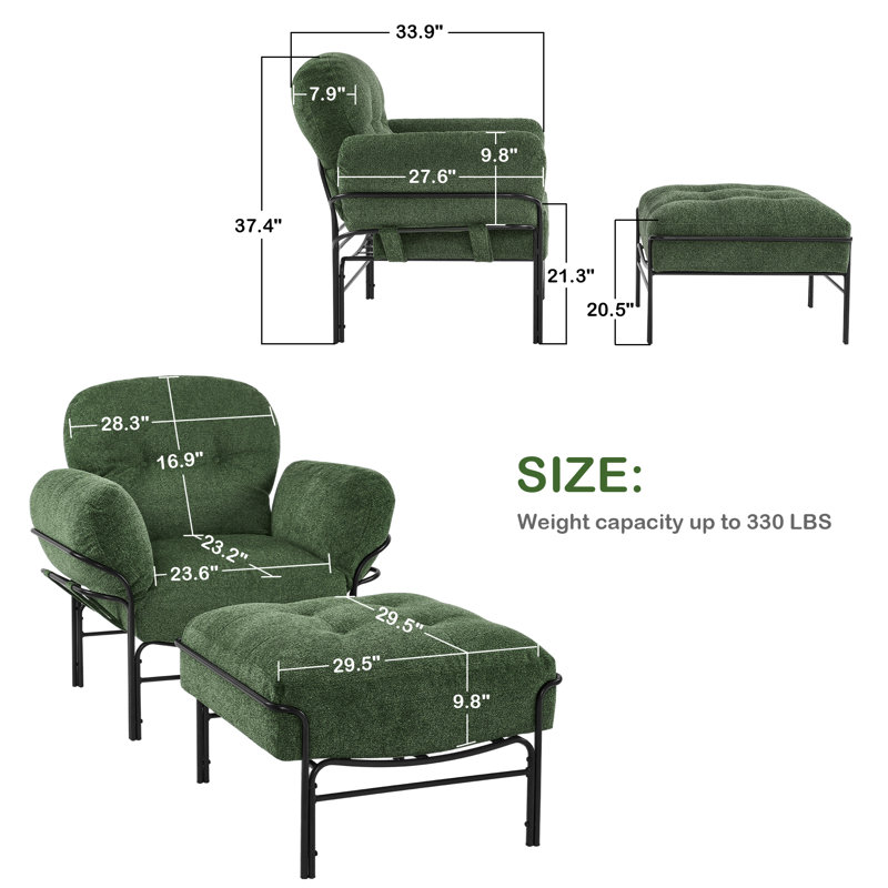 Bunya Modern Accent Chair with Ottoman, Chenille Upholstered Leisure Sofa Chair, Removable and Washable Cushion