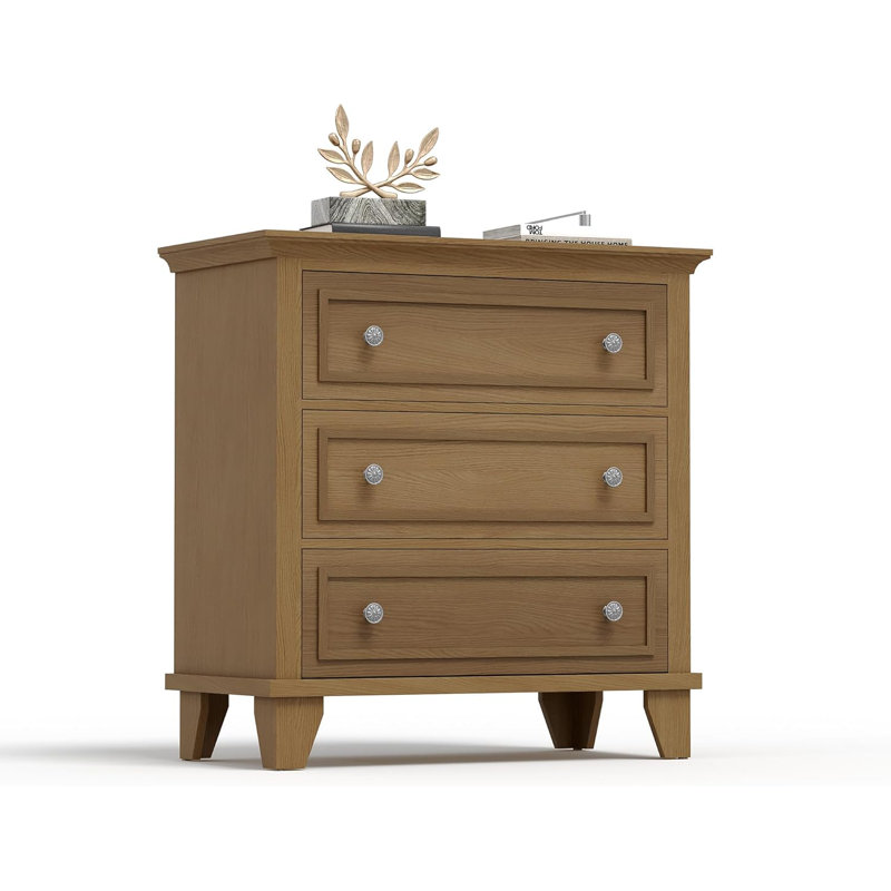 Commode 3 tiroirs, commode en bois avec poignées en métal, Brun