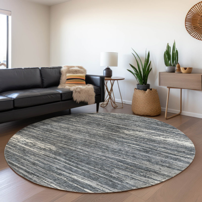 Premium Machine Washable Prisco Gray Rug, Round 8'