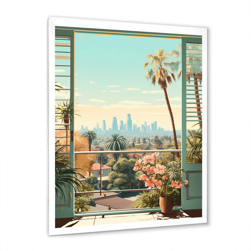 «Vintage Los Angeles Window View 2», art mural floral, Cadre simple blanc, H 20 po x l 12 po x P 1 po