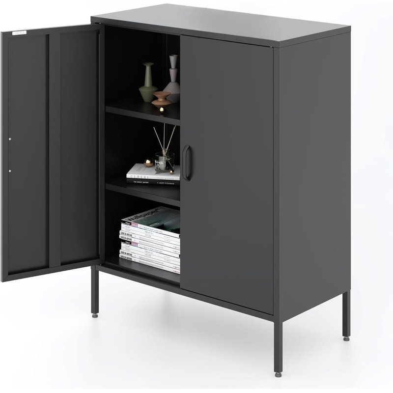 Steel Storage Cabinet, Metal Office Locker,Separate Kitchen Cupboard Featuring, Black