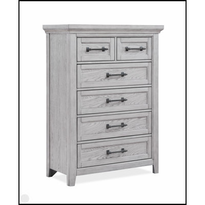 Grande commode contemporaine gris clair avec poignées en métal, six tiroirs spacieux pour le rangement et l'organisation de la chambre à coucher