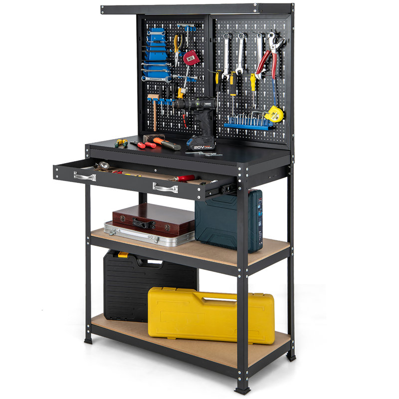 WFX Utility™ Multi-use Workbench W/ 2 Shelves Heavy-duty Work Table Tool Storage Bench, Blue/Black