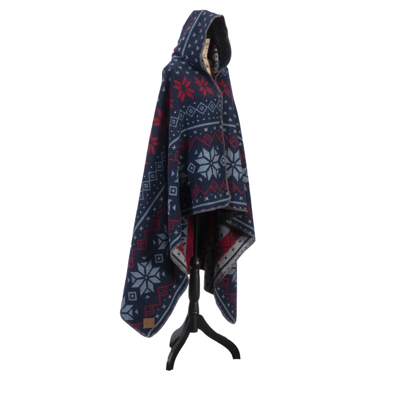 Wooded River Nordic - Hooded Throw - 72x48, Wearable Wool Hooded Blanket for Winter Lounging