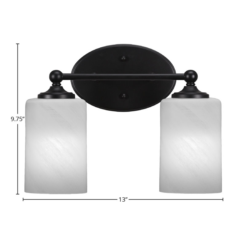 Barre d'éclairage de salle de bain Capri avec verre de marbre blanc de 4 po, Noir mat, 2