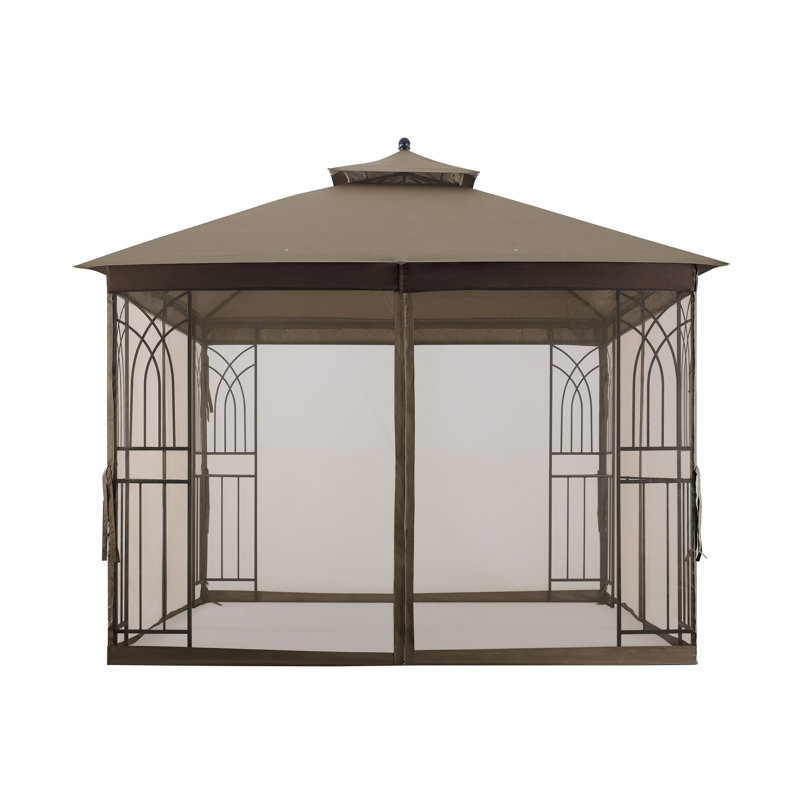 Harmony II 11' x 11' Beige Steel Patio Gazebo with Mosquito Net