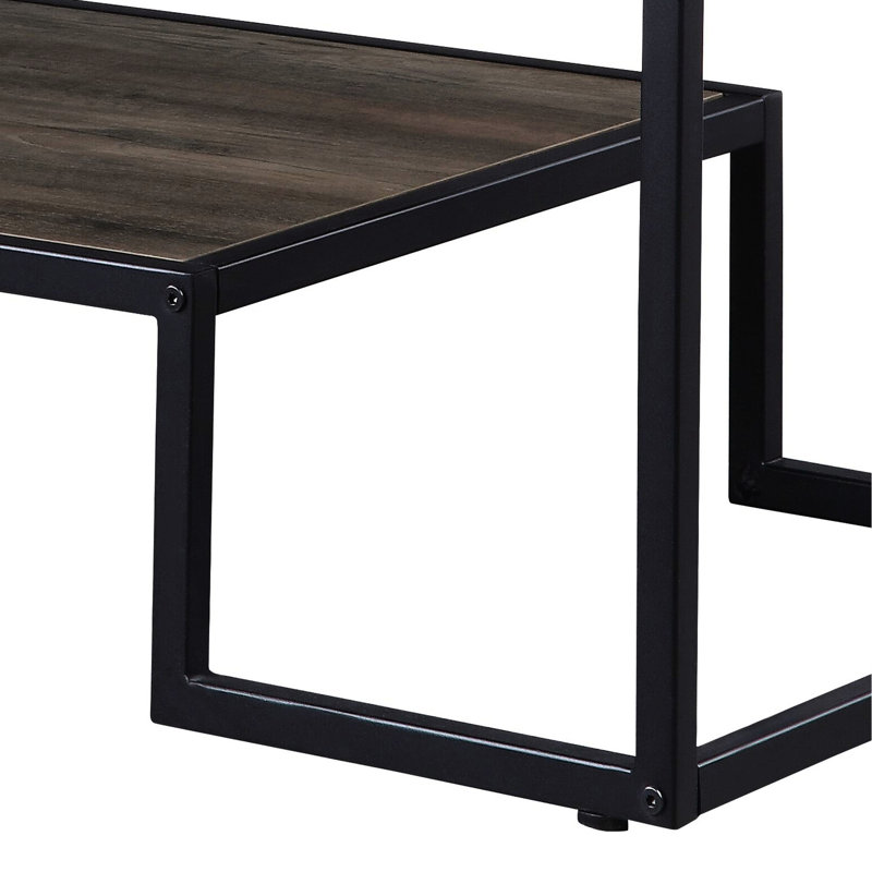 Table basse de style industriel avec tablette - Finition chêne rustique, spacieuse pour magazines et boissons, livres et objets rectangulaires, noire, résistante aux rayures