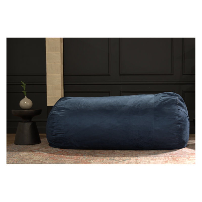  Grand fauteuil à billes en suède cylindrique de 8 pieds Jasper en bleu, grand transat traditionnel pour les pièces spacieuses et les espaces de divertissement