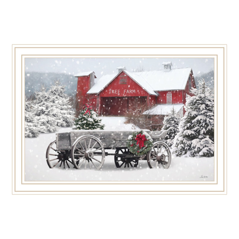 «Trendy Decor 4U Tree Farm Wagon», art mural encadré blanc pour le salon, impression d'art mural pour la maison par Lori Deiter