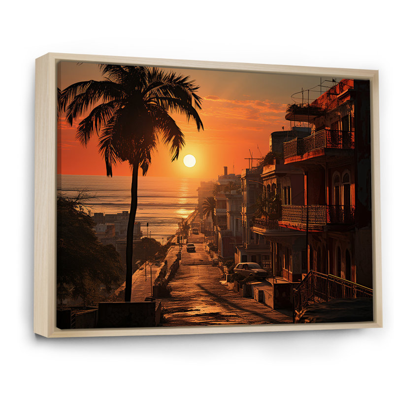 Havana Sunset Panorama II, Cadre flottant blanc, H 30 po x l 40 po x P 1,5 po