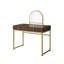 Bureau de meuble-lavabo rectangulaire en noyer et doré avec structure en métal, plateau à bijoux avec miroir inclus, 2 tiroirs de rangement en panneau de particules, hauteur de 50 pouces et avec, inclus, tiroirs,