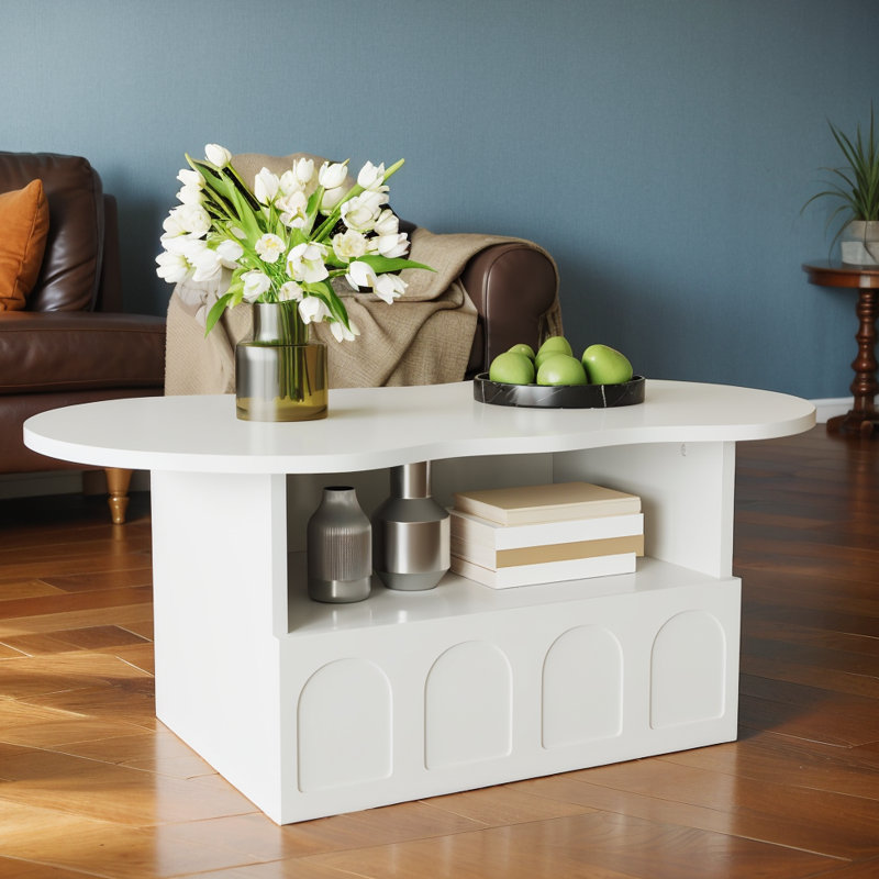 Table basse, table basse en forme de nuage avec tiroirs et compartiments de rangement., Blanc