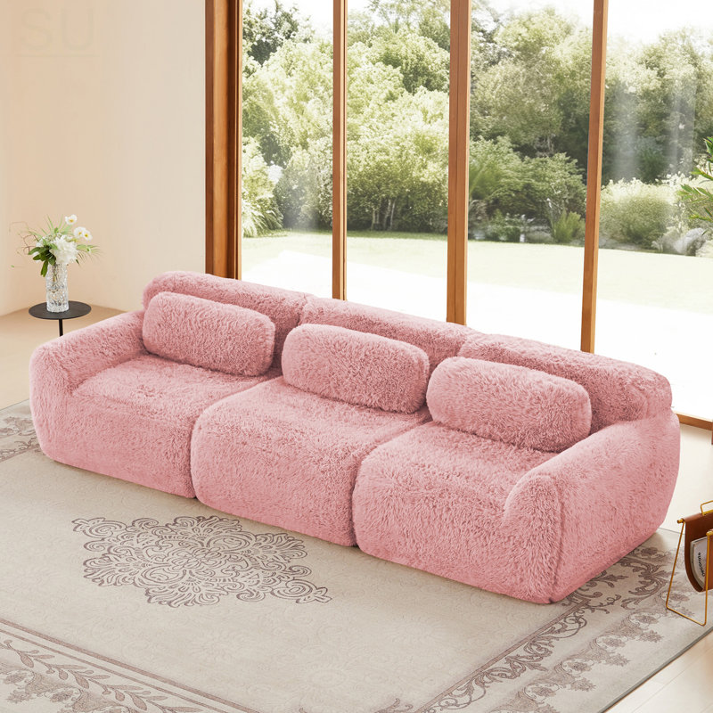 Canapés modulaires en tissu moelleux doux et moelleux, conception ergonomique avec repose-pieds et coussins décoratifs, connexion de boucle d'emballage sous vide à compression complète