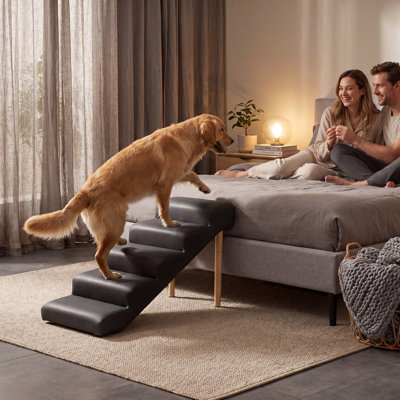 Furniture-Style Pet Stairs for Dogs & Cats, Solid Wood Frame Dog Steps for Bed & Couch, Non-Slip Upholstered Pet Staircase, Up to 220 lbs