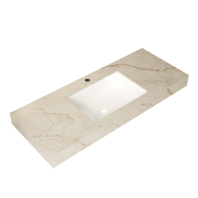 48" Cream Gold Vein Sintered Stone Countertop&Undermount Ceramic Basin with 1 Standard Pre-drilled Faucet Hole, NO Cabinet, NO Faucet and Sink Cover, Suitable for LULA, EIDEN, FINO, MURI etc. 